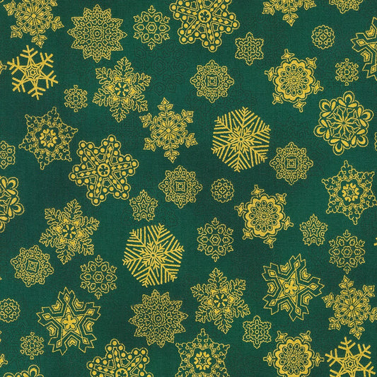 RK Holiday Flourish Snowflakes Evergreen with Metallic SRKM-21603-224